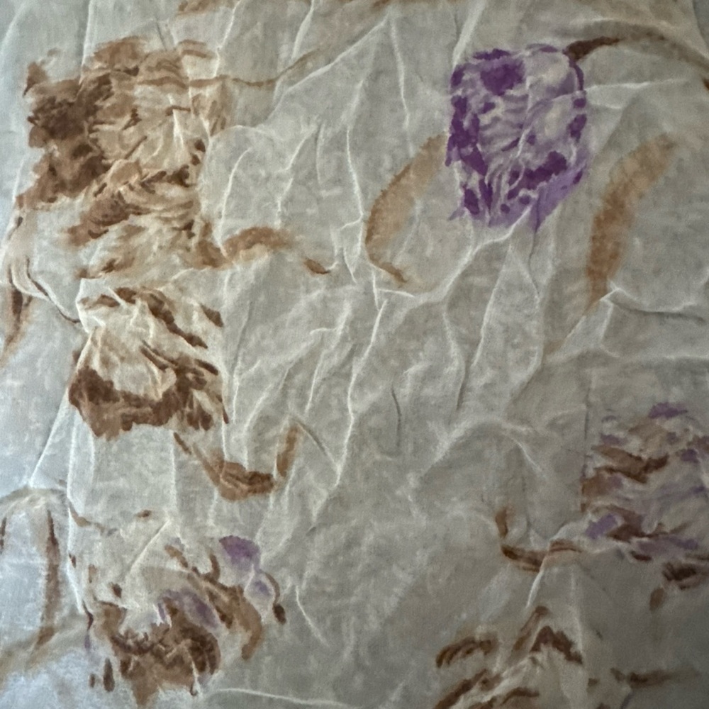 Anne Klein Cream and Purple Floral Silk Scarf
